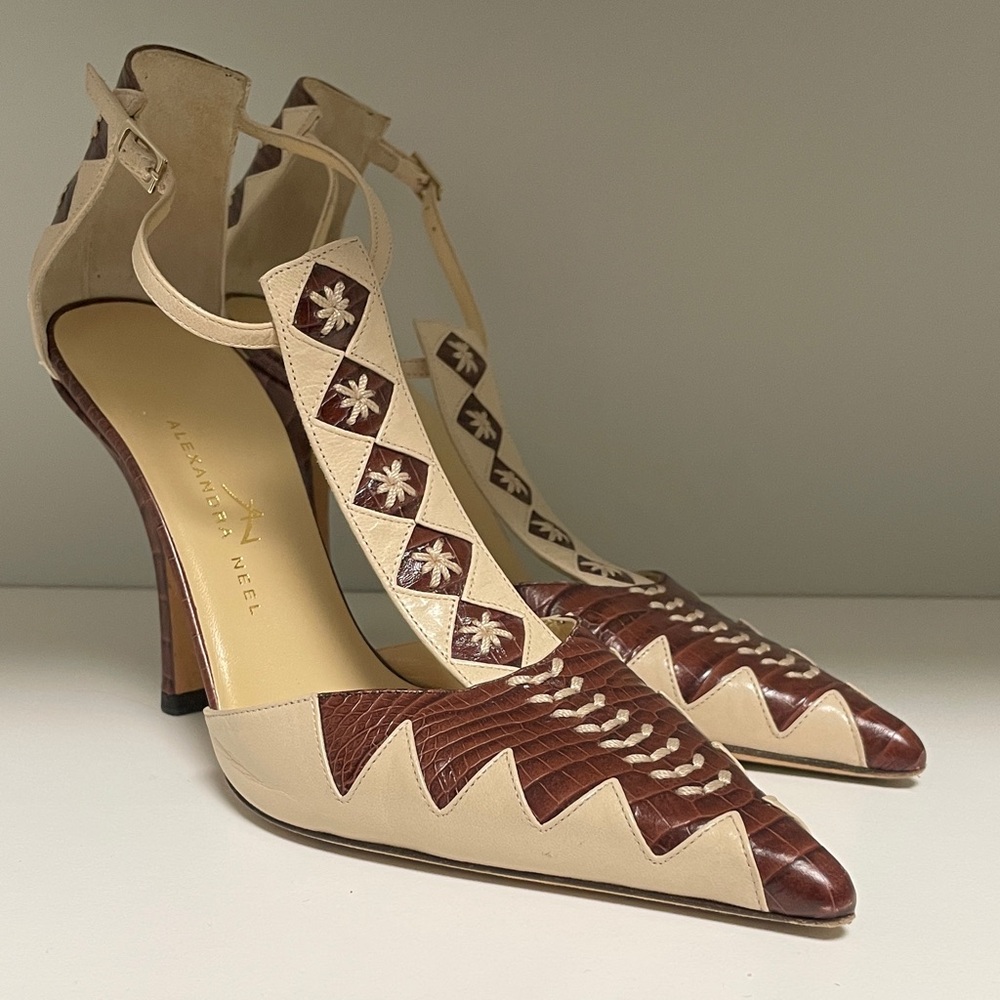 Alexandra Neel Tan and Cream Patterned Heels
